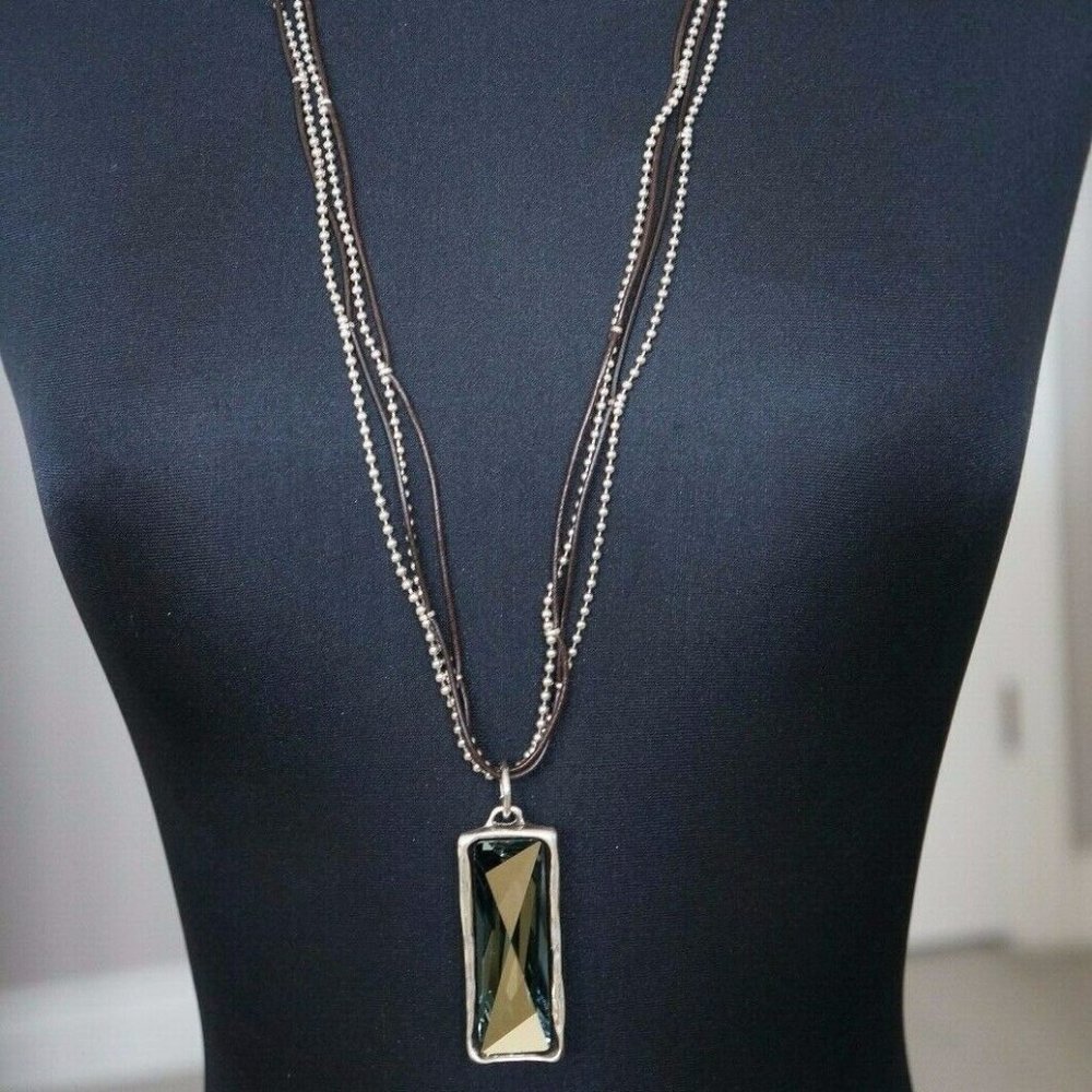 NWT Aqua Crystal Long CLASICOS Necklace RETIRED - Picture 3 of 8